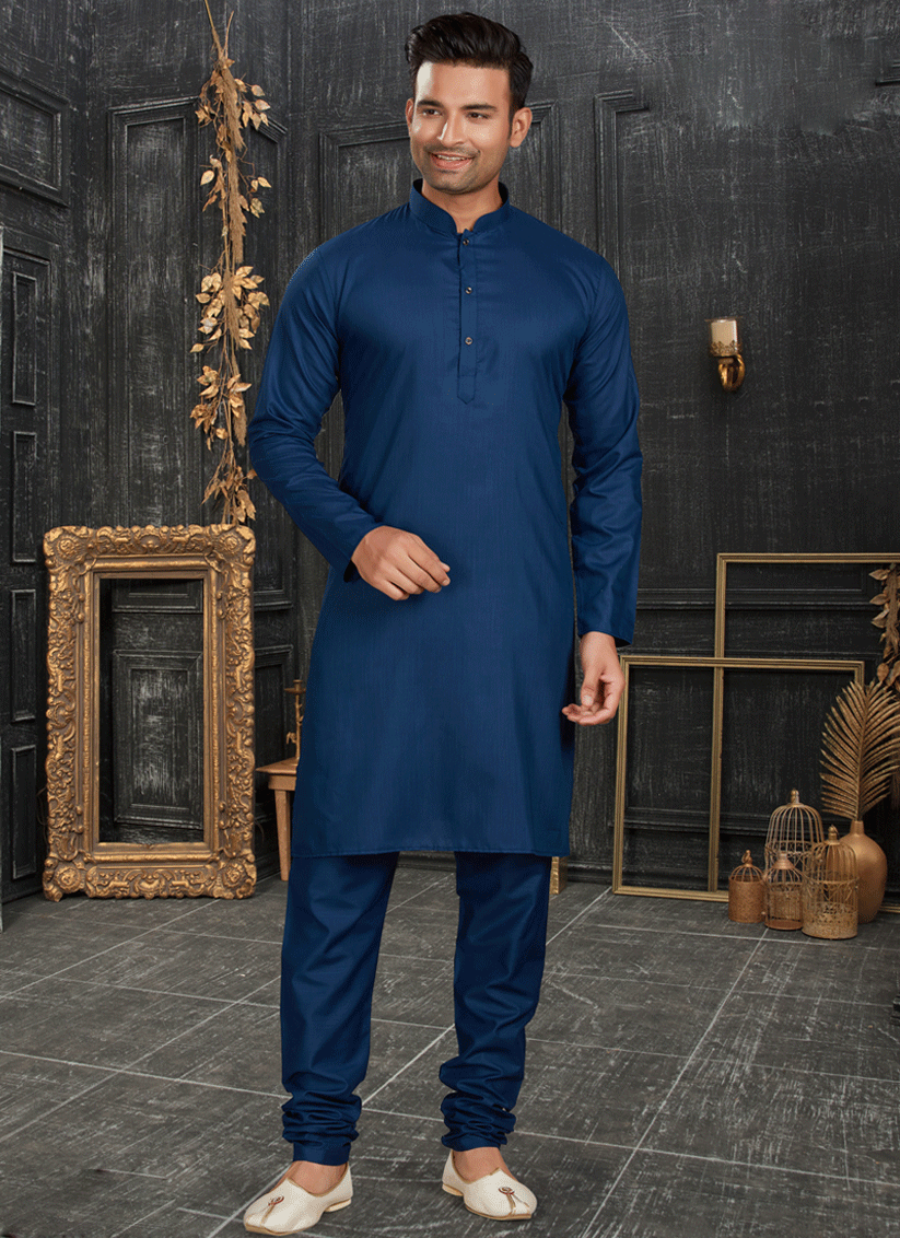 Royal Blue Men's cotton Kurta Pyjama Set