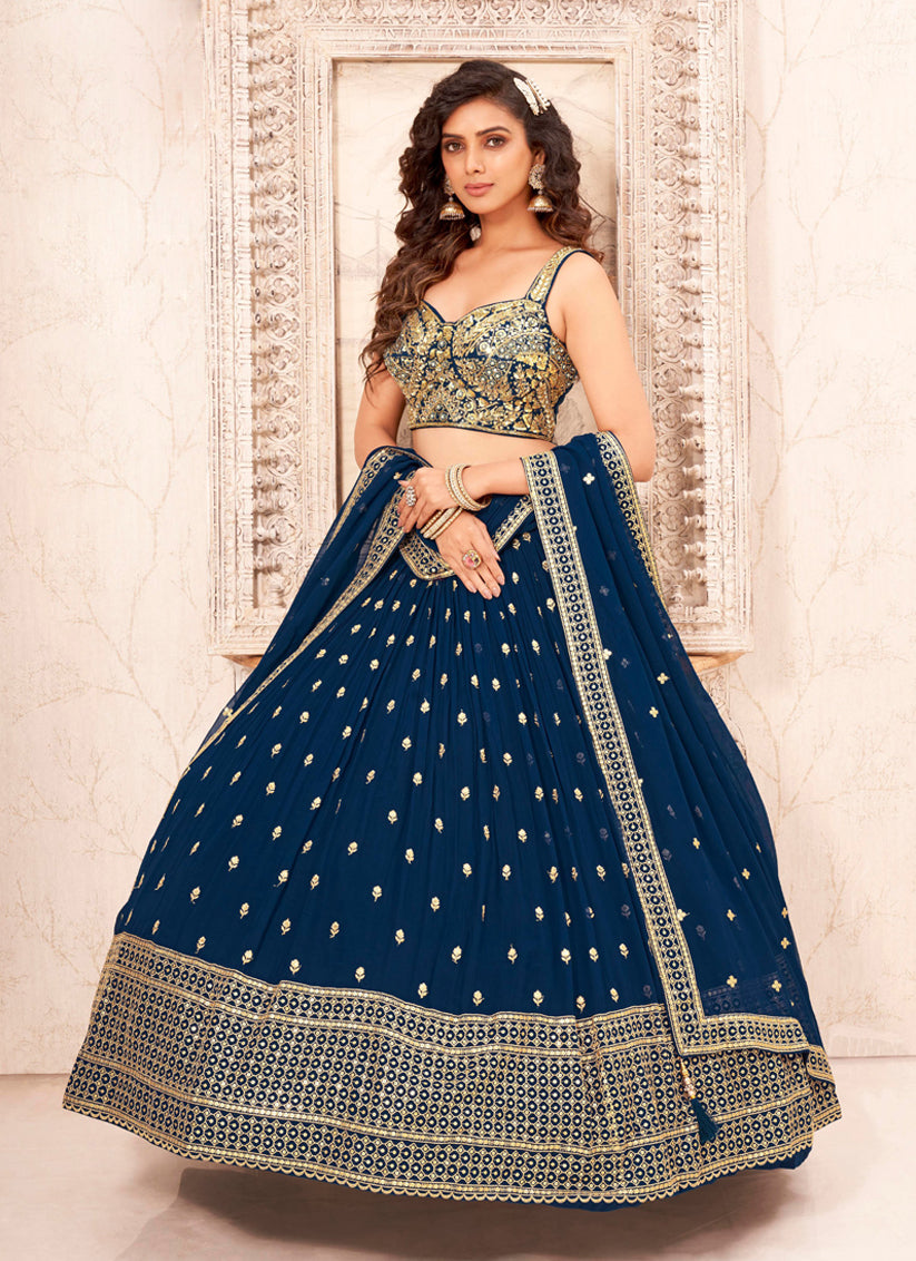 Navy Blue Readymade Designer Lehenga Choli Set