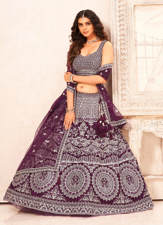 Wine Readymade Designer Lehenga Choli Set