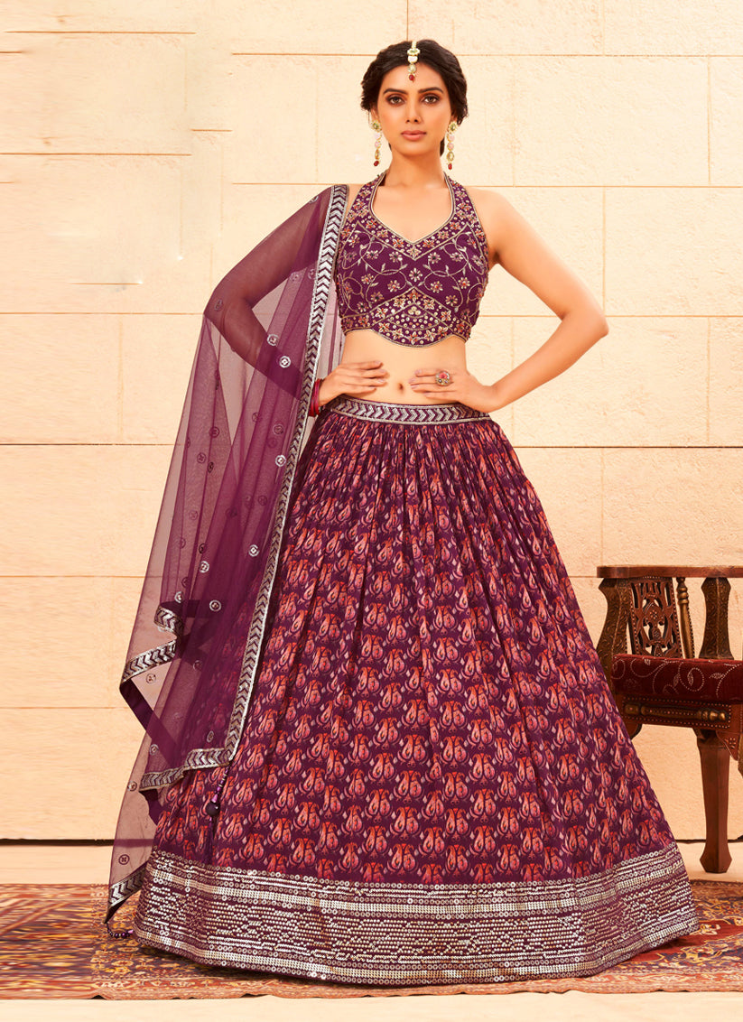 Wine Readymade Designer Lehenga Choli Set