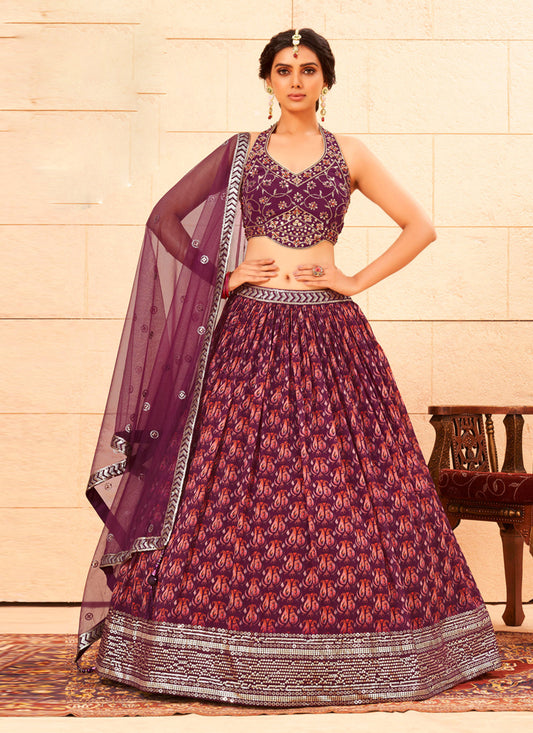 Wine Readymade Designer Lehenga Choli Set