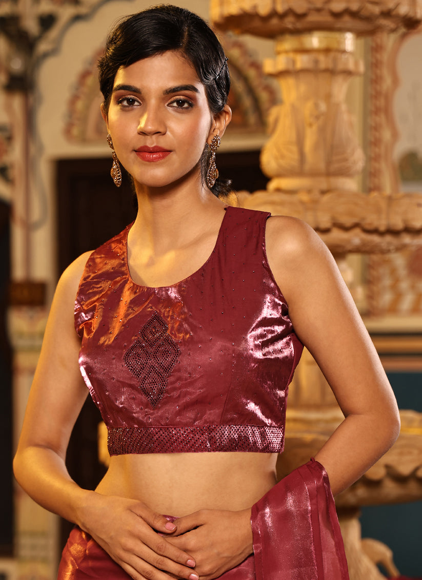 Maroon Silk Ready to Wear Saree with Jacket