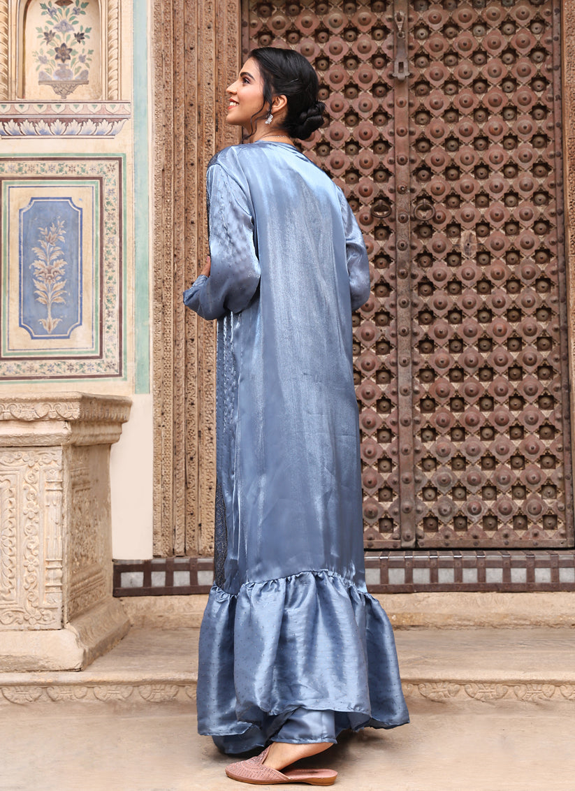 Livid Blue Silk Ready to Wear Saree with Jacket