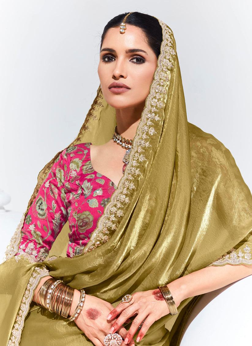 Golden Organza Embellished Designer Saree