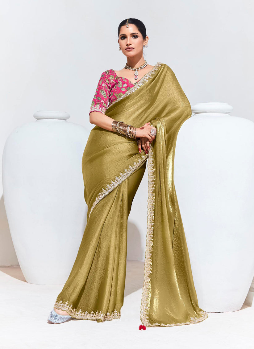 Golden Organza Embellished Designer Saree