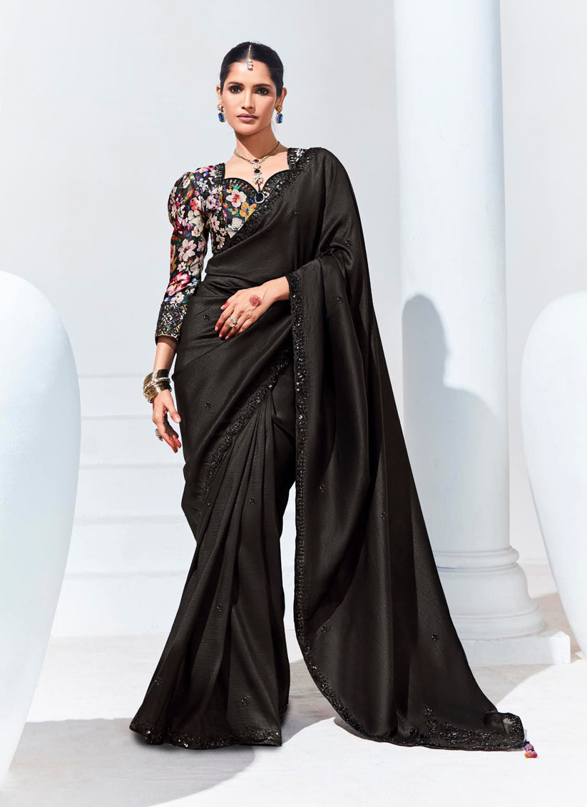 Black Organza Embellished Designer Saree