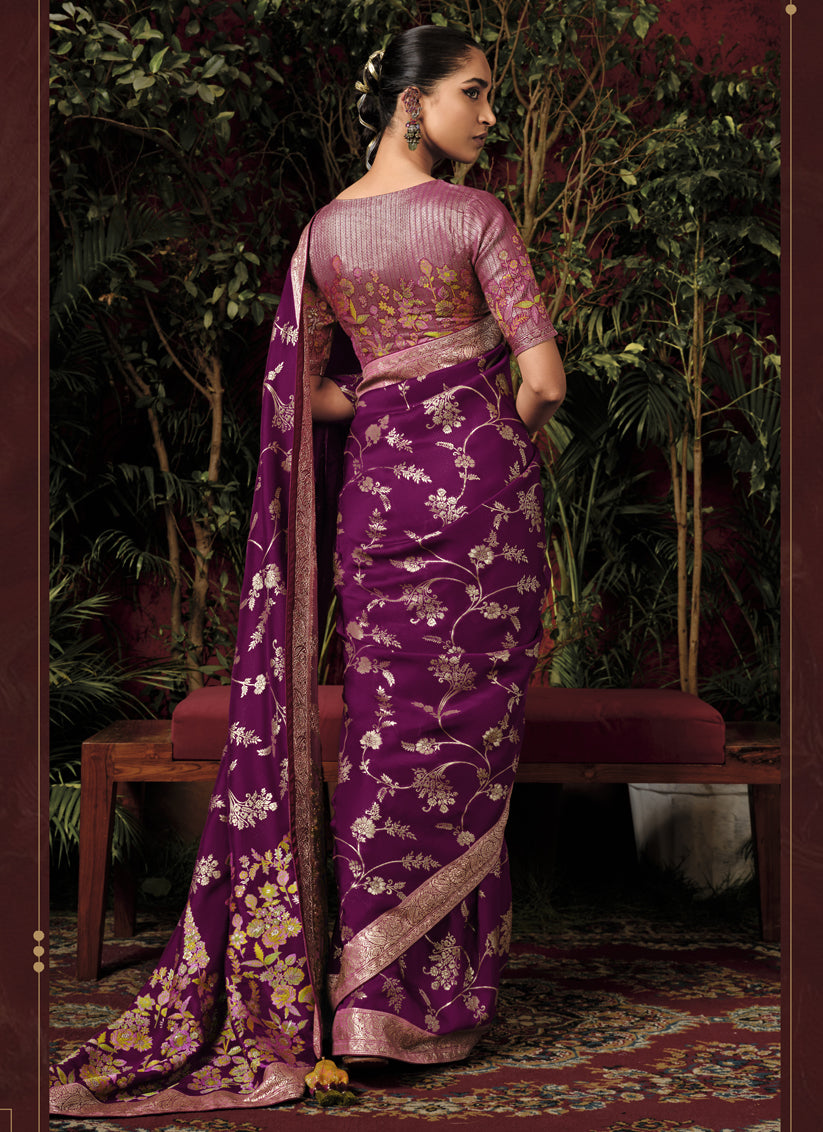 Purple Pure Viscose Dola Silk Zari Woven Saree for Wedding