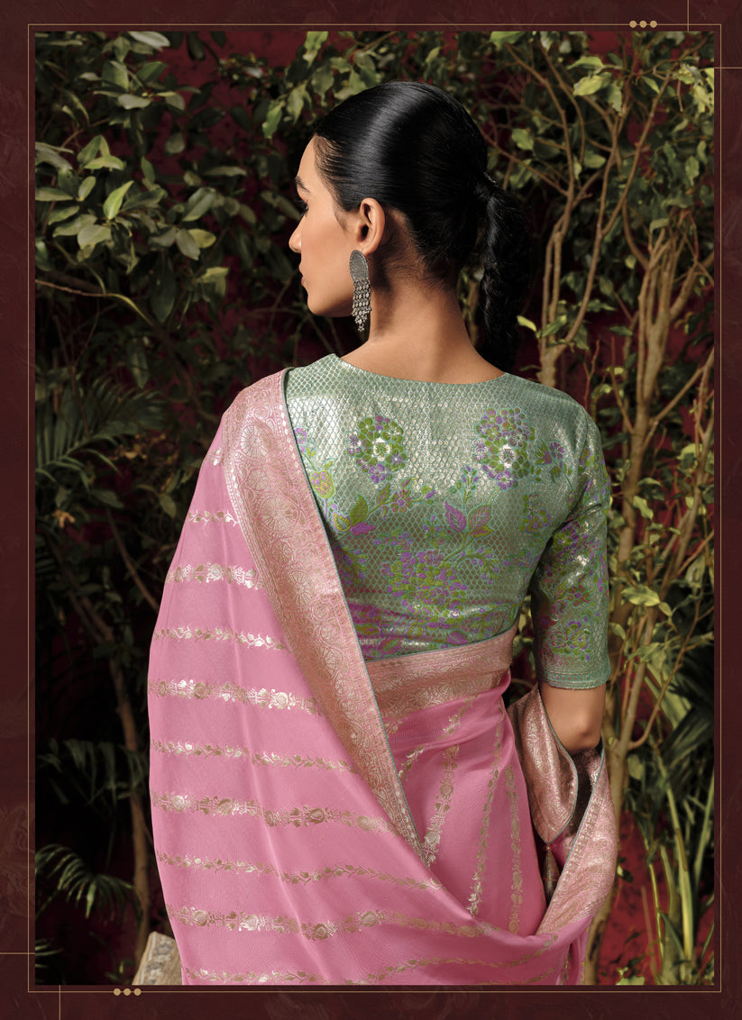 Rose Pink Pure Viscose Dola Silk Zari Woven Saree for Wedding