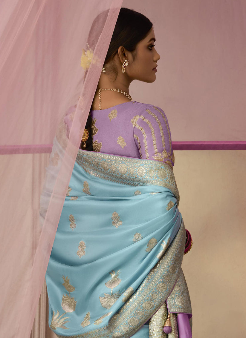 Breeze Blue Dola Viscose Silk Woven Wedding Saree