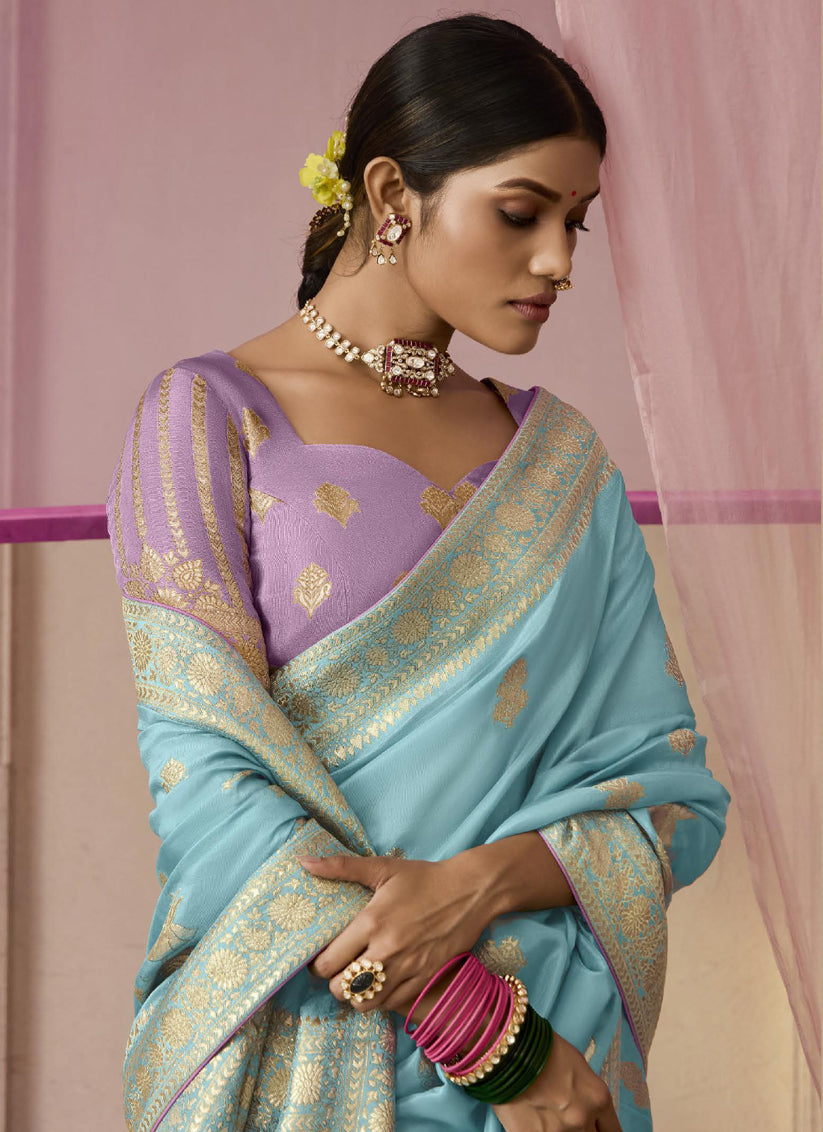 Breeze Blue Dola Viscose Silk Woven Wedding Saree