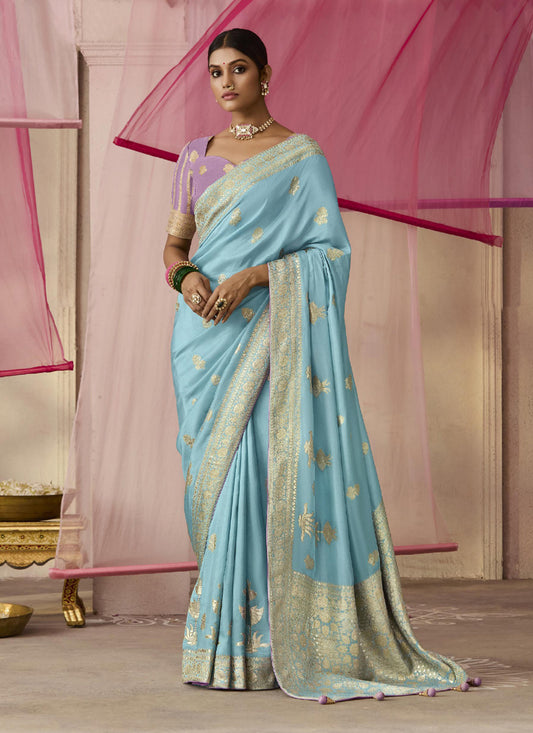 Breeze Blue Dola Viscose Silk Woven Wedding Saree