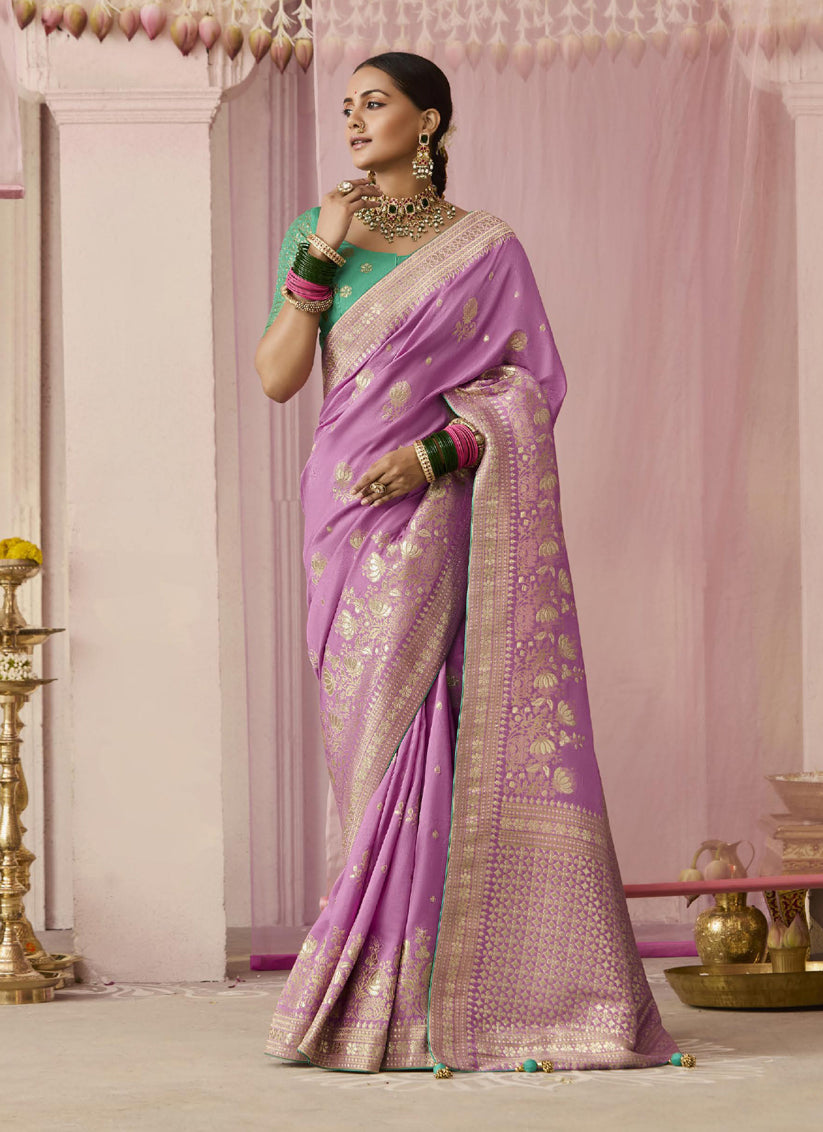 Onion Pink Dola Viscose Silk Woven Wedding Saree