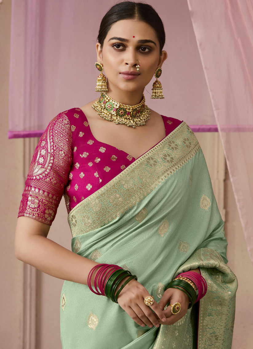 Pastel Green Dola Viscose Silk Woven Wedding Saree