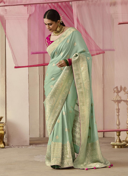 Pastel Green Dola Viscose Silk Woven Wedding Saree