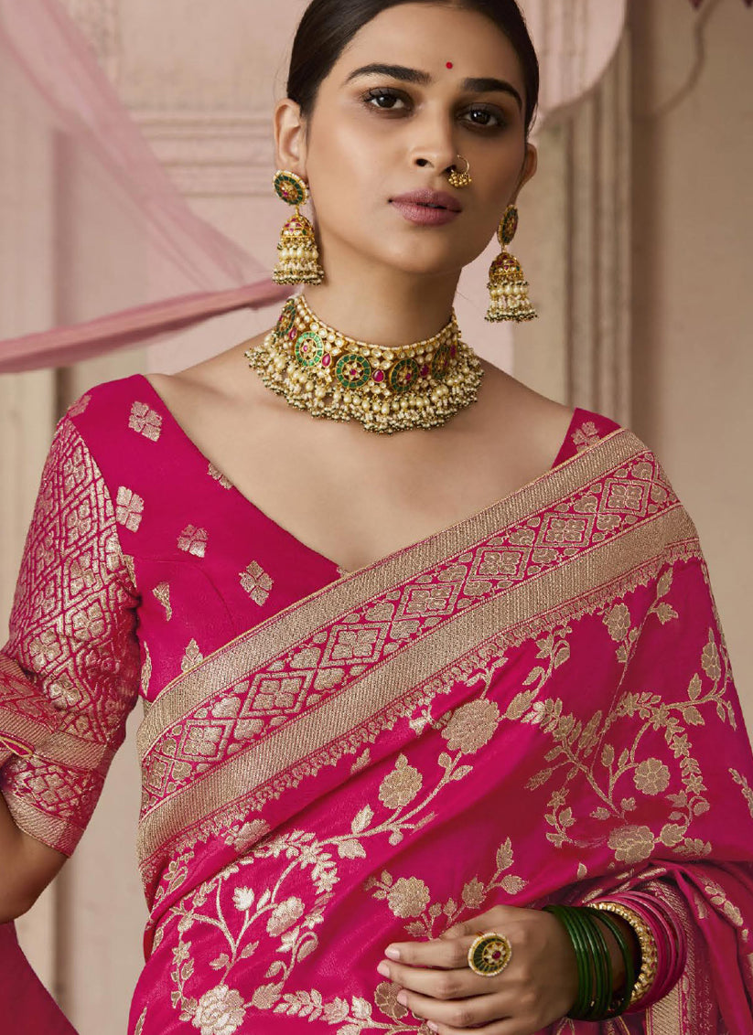 Fuchsia Dola Viscose Silk Woven Wedding Saree