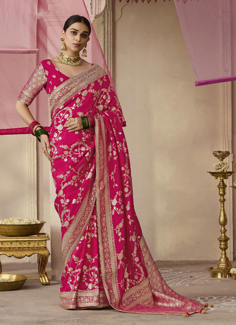 Fuchsia Dola Viscose Silk Woven Wedding Saree