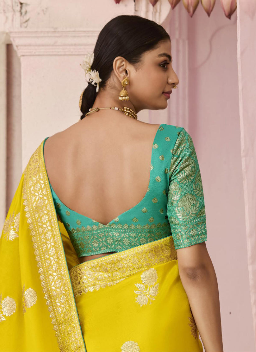 Lemon Yellow Dola Viscose Silk Woven Wedding Saree