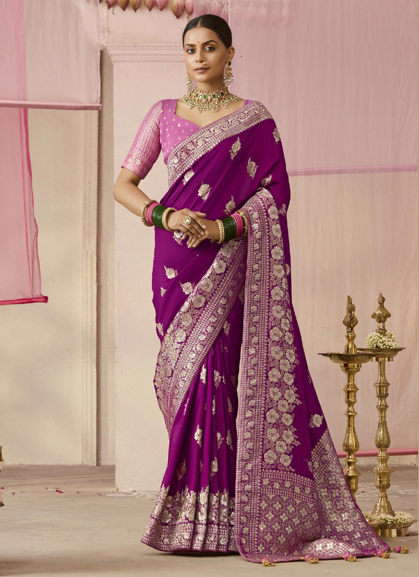 Magenta Dola Viscose Silk Woven Wedding Saree