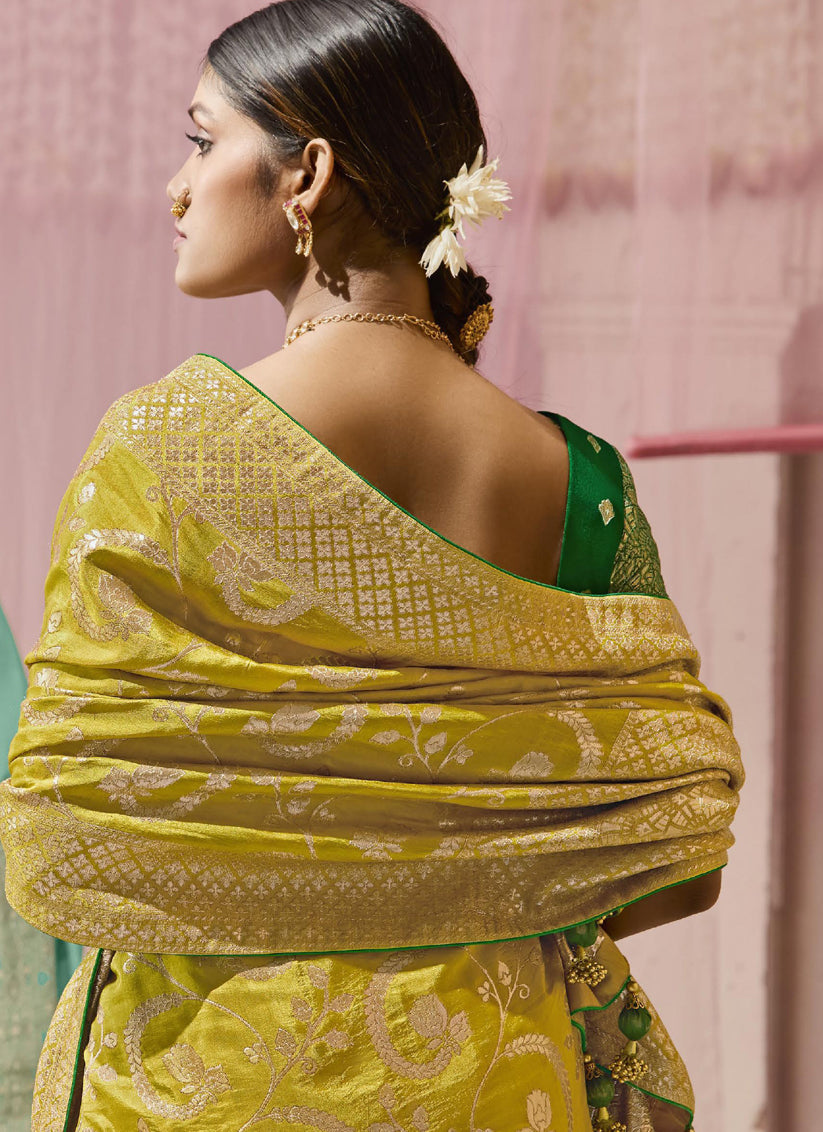 Chartreuse Green Dola Viscose Silk Woven Wedding Saree