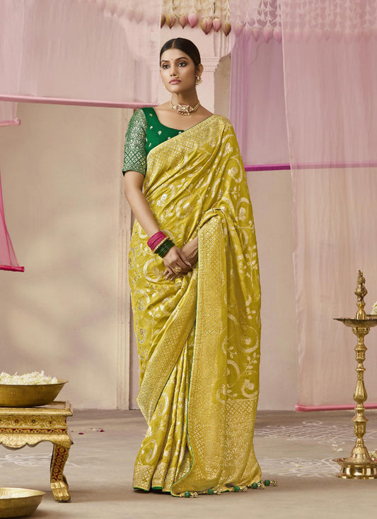 Chartreuse Green Dola Viscose Silk Woven Wedding Saree