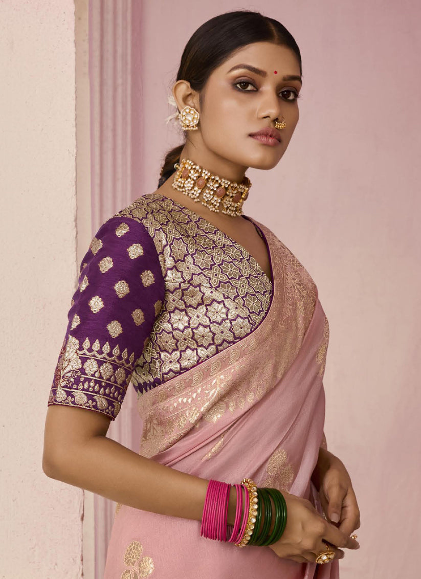 Blush Pink Dola Viscose Silk Woven Wedding Saree