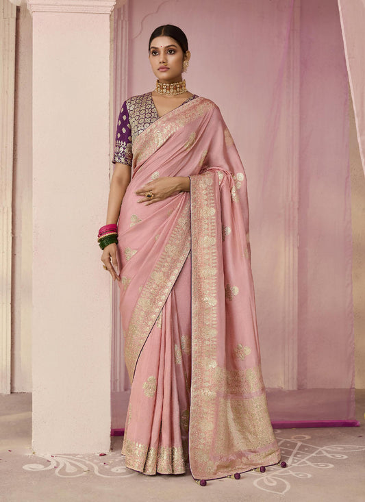 Blush Pink Dola Viscose Silk Woven Wedding Saree