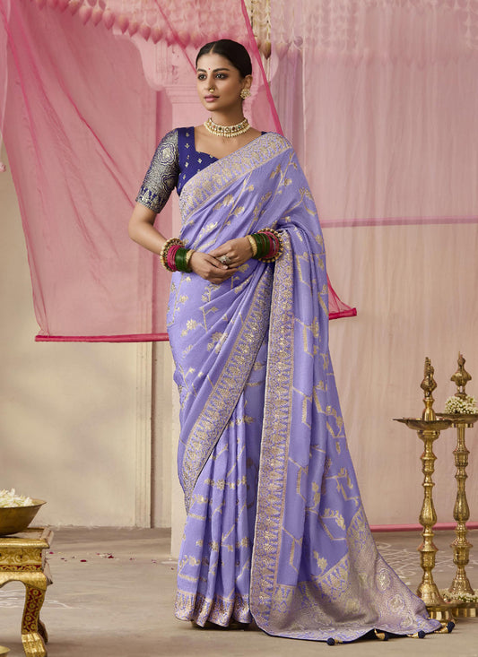 Lavender Dola Viscose Silk Woven Wedding Saree