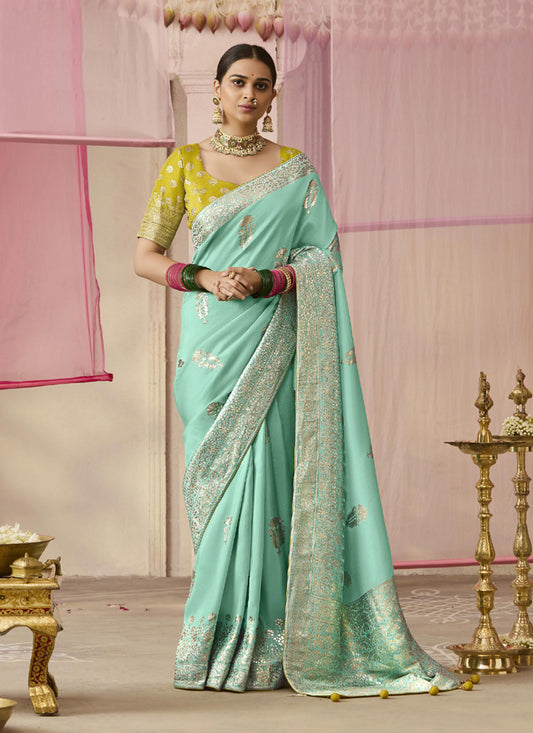 Ice Mint Dola Viscose Silk Woven Wedding Saree