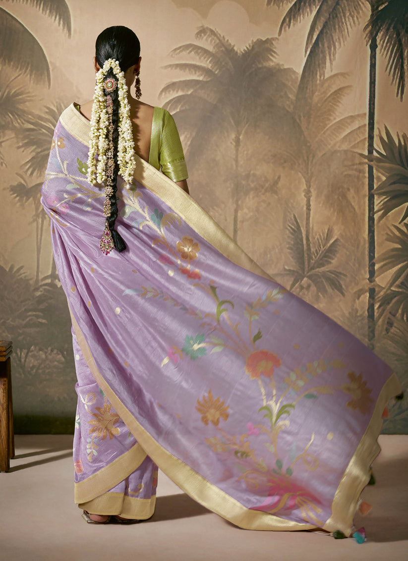 Lavender Silk Woven Work Designer Wedding Saree