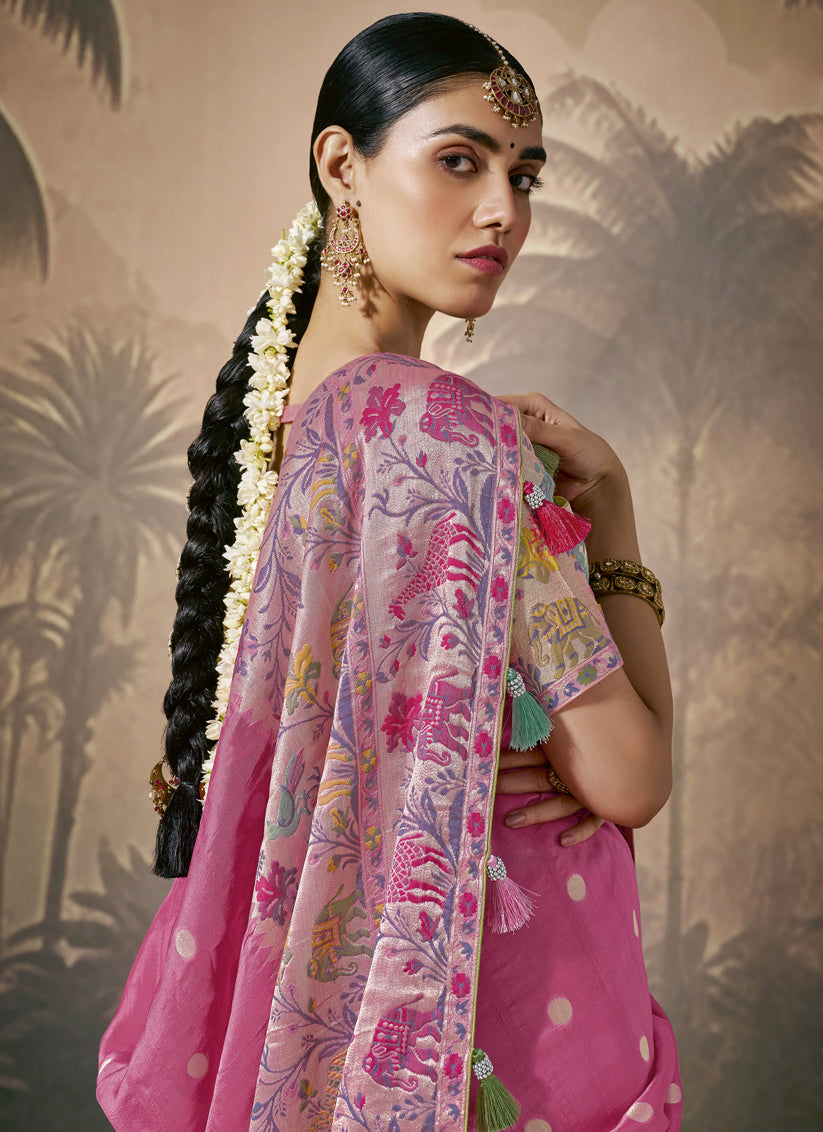 Pink Silk Woven Work Designer Wedding Saree