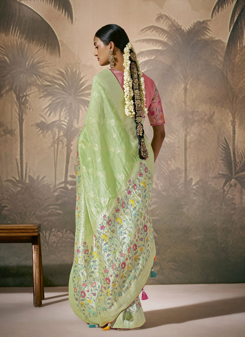 Pista Green Silk Woven Work Designer Wedding Saree