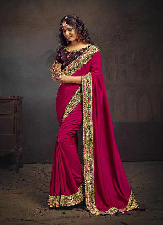 Raspberry Pink Silk Saree with Embroidered Blouse