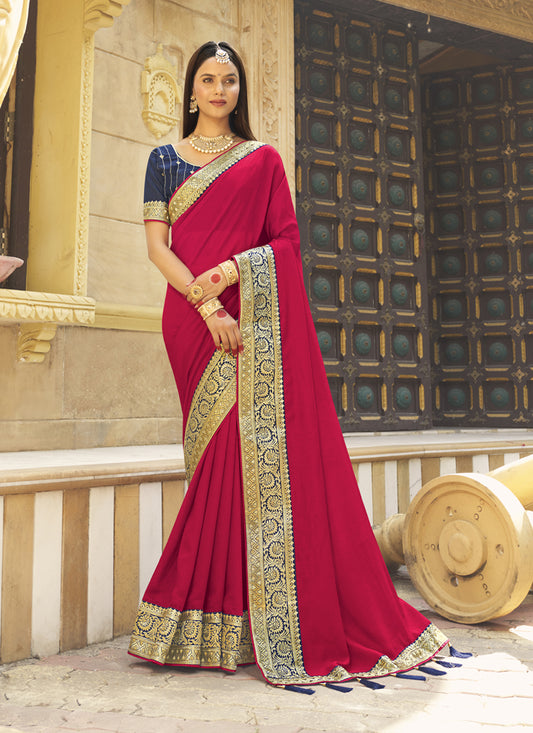 Red Silk Zari Embroidered Saree