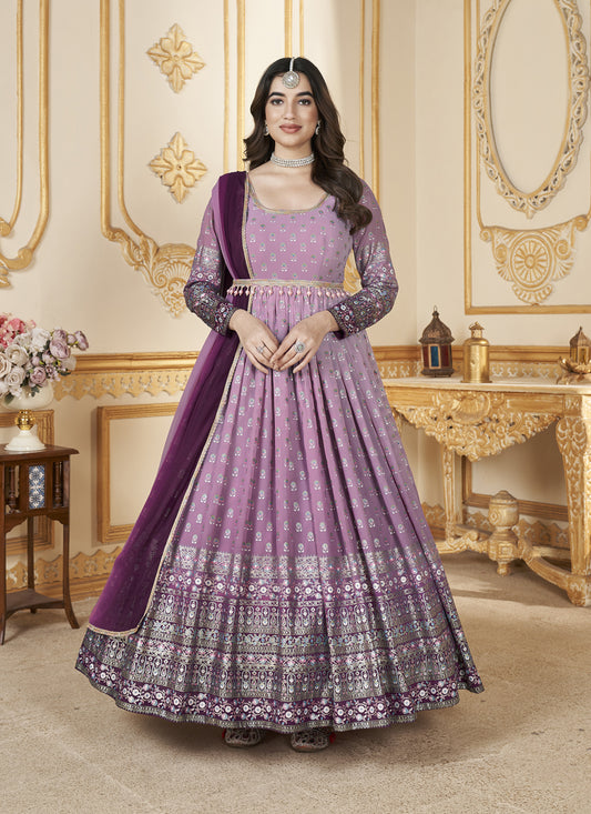 Lilac Pink Faux Georgette Anarkali Gown with Dupatta