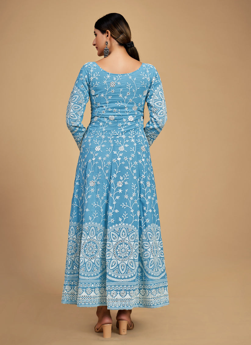 Sky Blue Georgette Anarkali Gown with Dupatta
