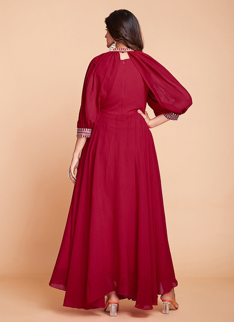 Raspberry Red Faux Georgette Gown