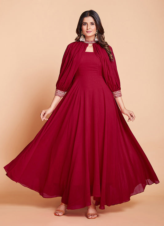 Raspberry Red Faux Georgette Gown