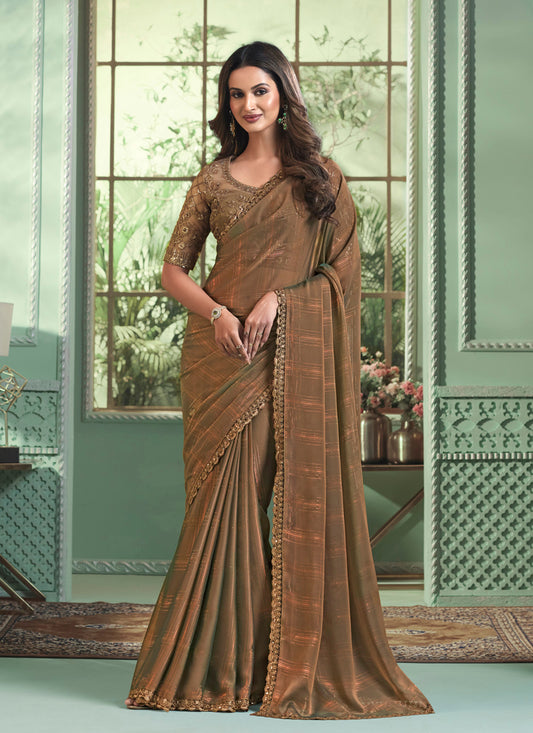 Bronze Georgette Silk Saree with Embroidered Blouse