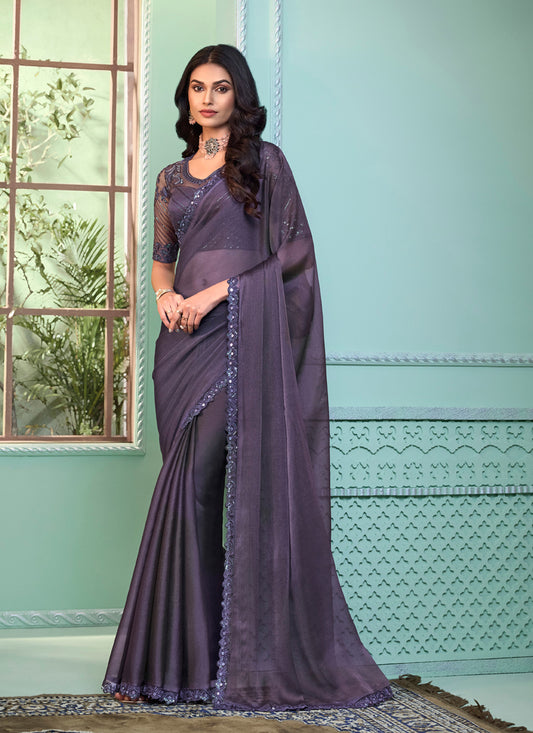 Slate Grey Georgette Saree with Embroidered Blouse