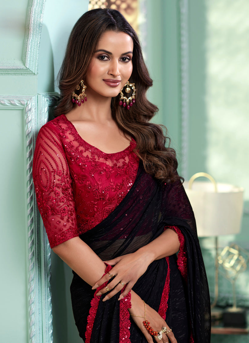 Black Chiffon Saree with Embroidered Blouse