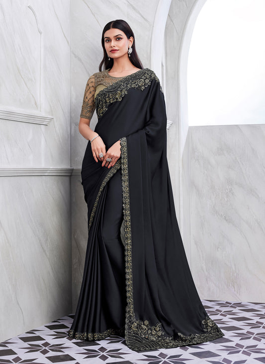 Black Silk Designer Saree with Embroidered Blouse