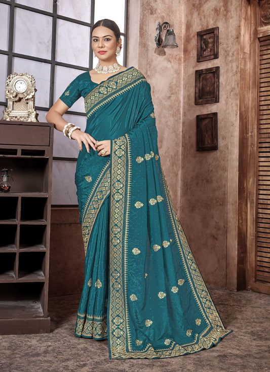 Teal Blue Art Silk Designer Saree
