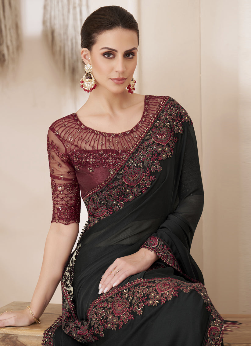 Black Embroidered Saree with Designer Blouse