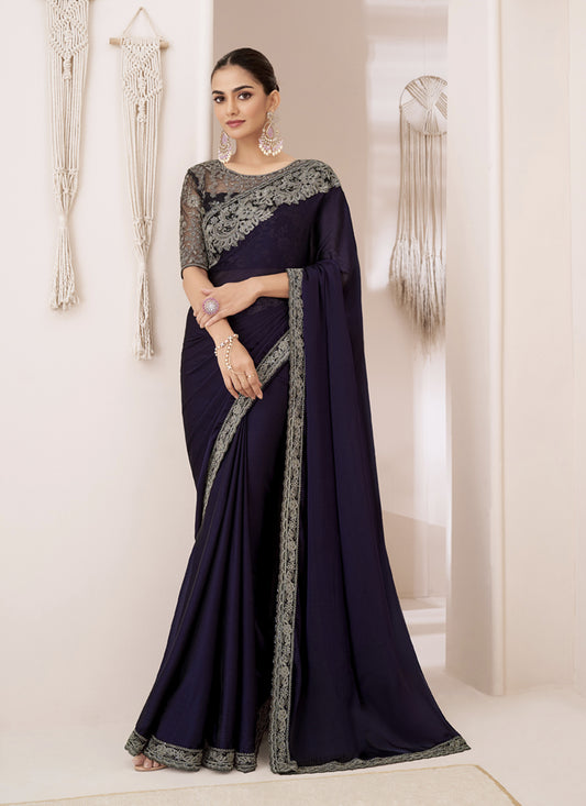 Eggplant Embroidered Saree with Designer Blouse