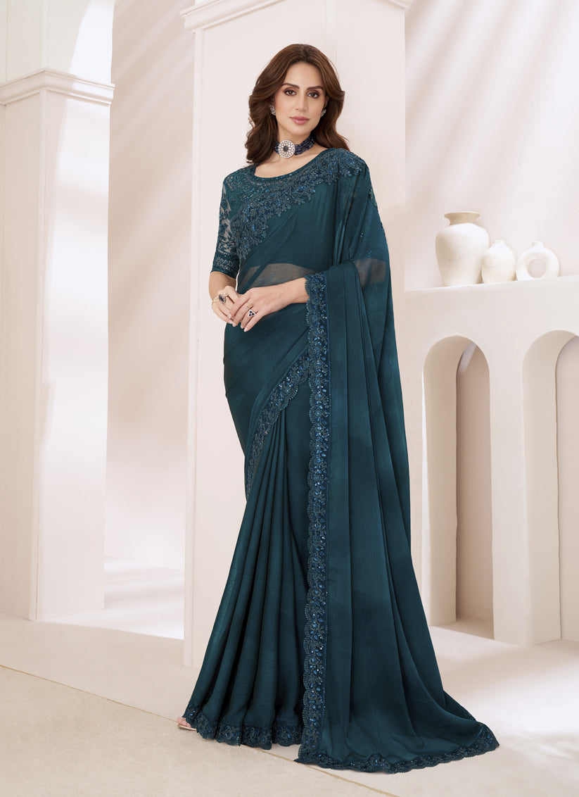 Morpich Embroidered Saree with Designer Blouse