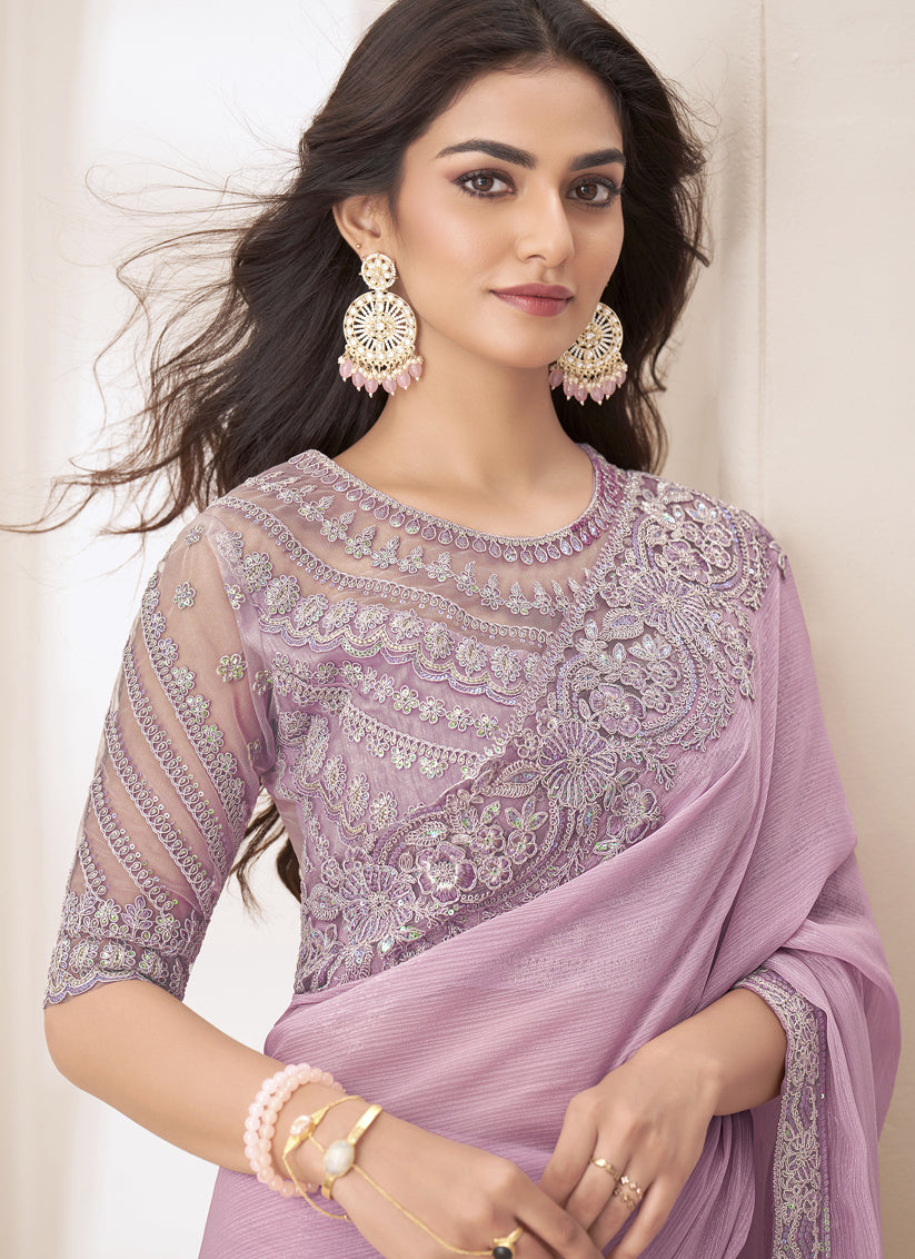 Blush Pink Embroidered Saree with Designer Blouse