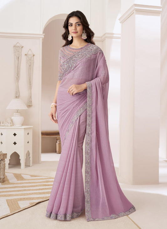 Blush Pink Embroidered Saree with Designer Blouse