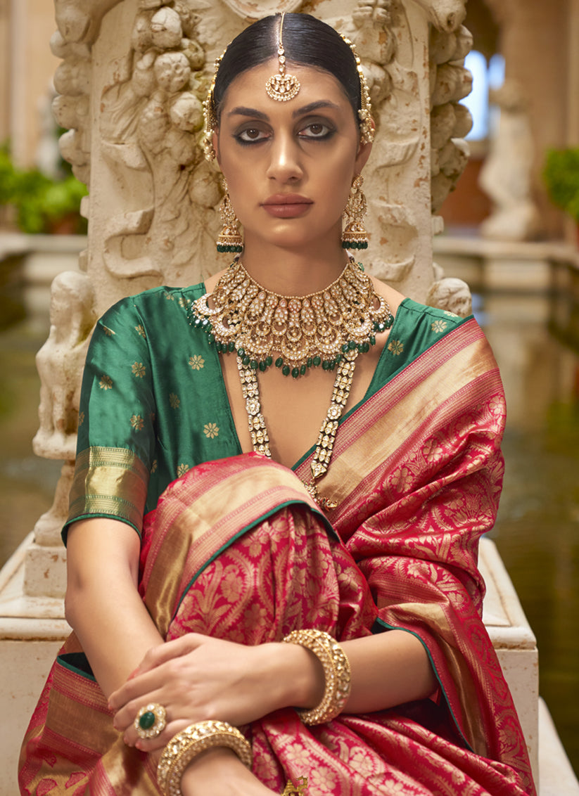 Carrot Red Silk Woven Saree for Festival