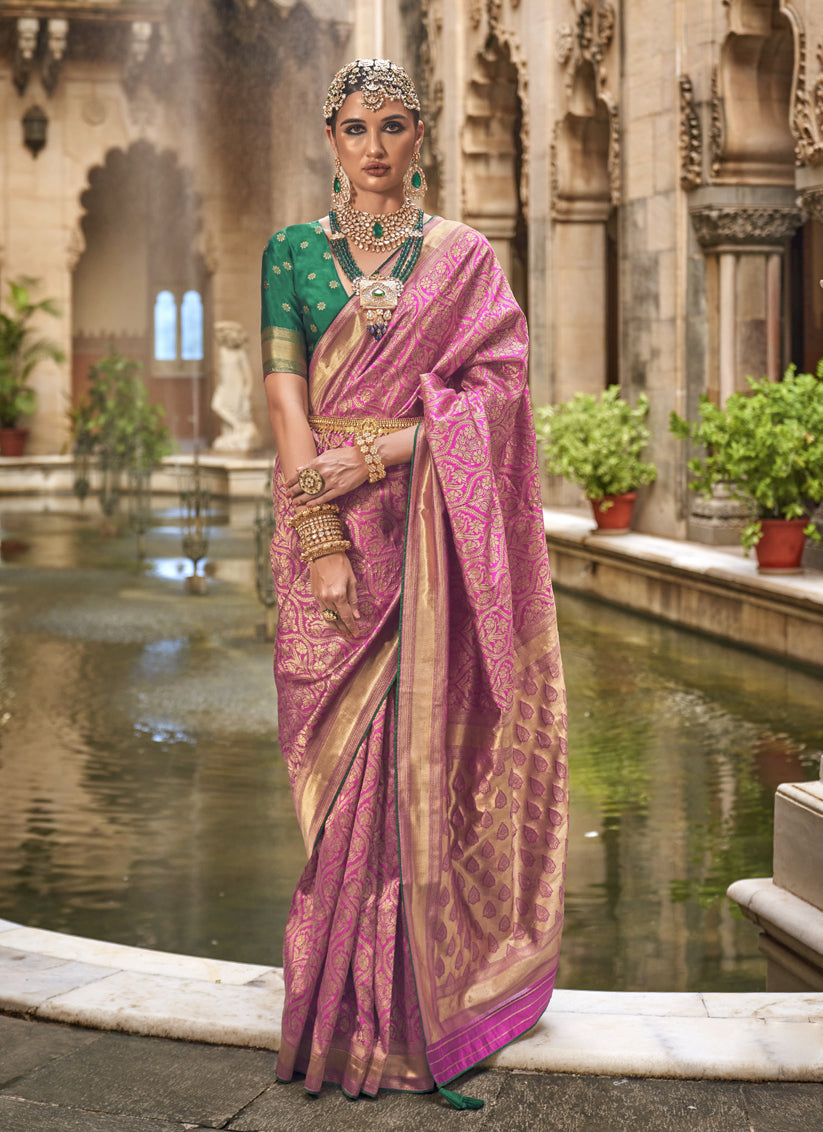 Rani Pink Silk Woven Saree for Festival