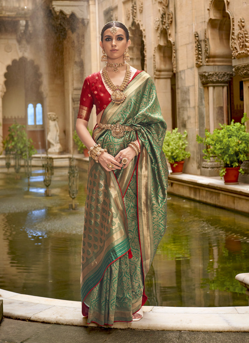 Rama Green Silk Woven Saree for Festival